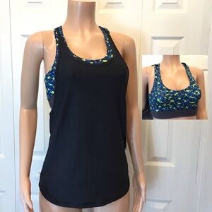 Emily B Womens Athletic Work Out Black Tank Top With Sports Bra Size Small